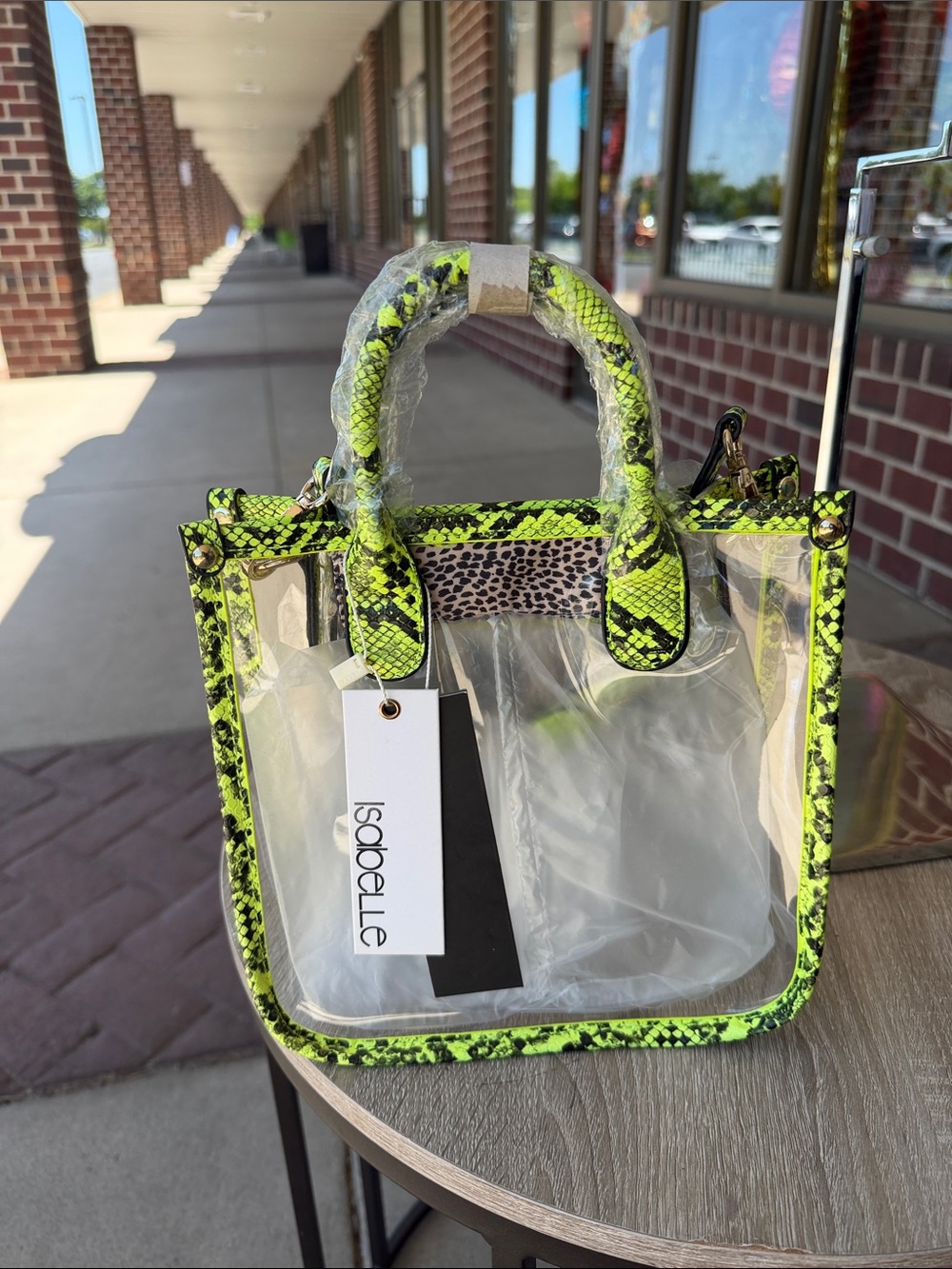 Neon Green Snake Print Clear Tote